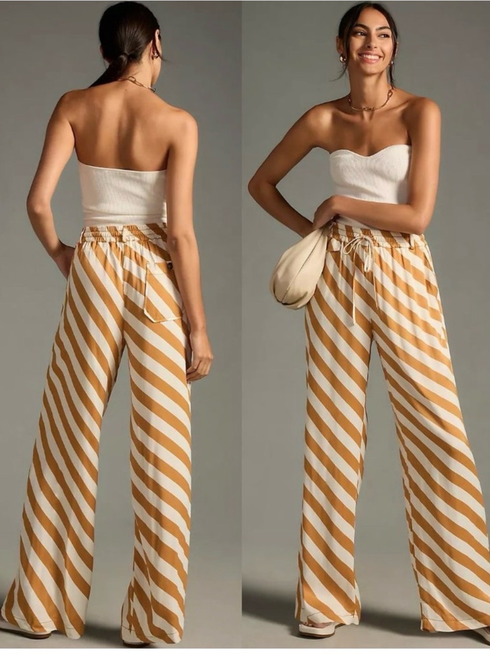 Anthropologie Diagonal Striped Wide-Leg Pants in Mustard & White